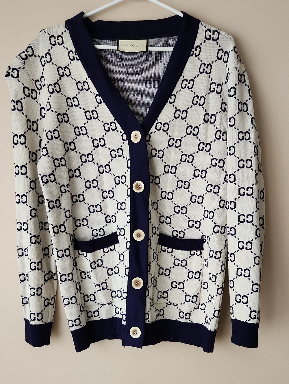 Ivory & Navy Monogram V-Neck Cardigan